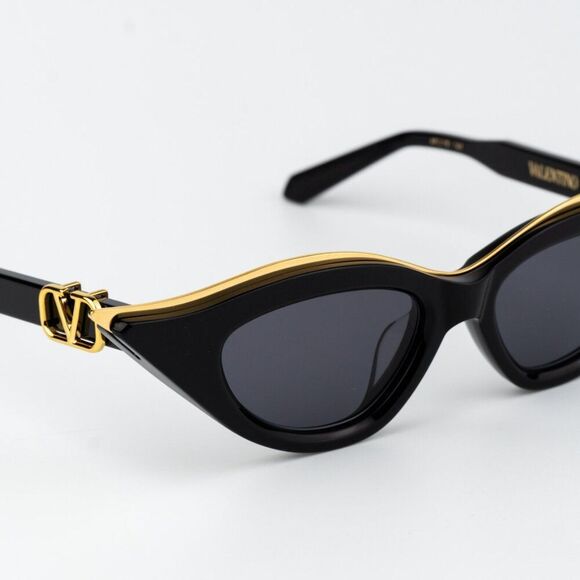 Valentino Women Sunglasses Black Gold Grey Cat Eye V-GOLDCUT - II VLS-114A 49